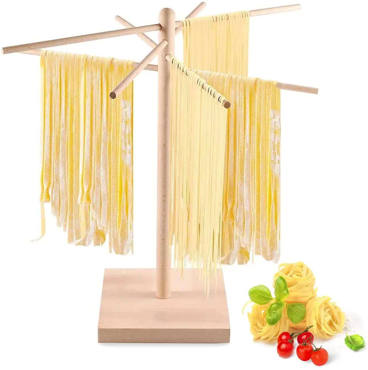 Natural Beech Wood Foldable Noodles Stand Spaghetti Hanging Dryer Rack for Home Use Storage Pasta, Spaghetti, Noodle