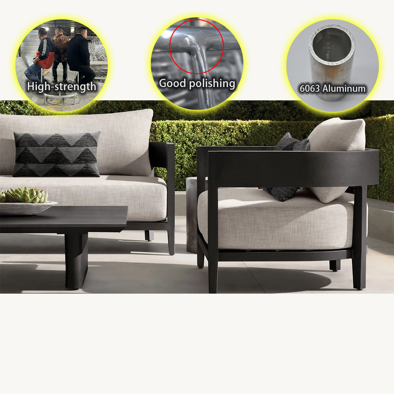 outdoor furniture aluminum metal&fabric patio/garden/outdoor sofa