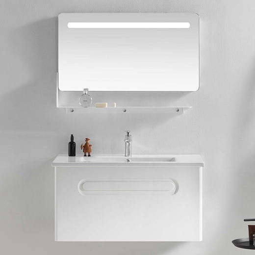 Solid Wood Ceramic Basin Led Mirror Modern MDF Bathroom Vanity Cabinets