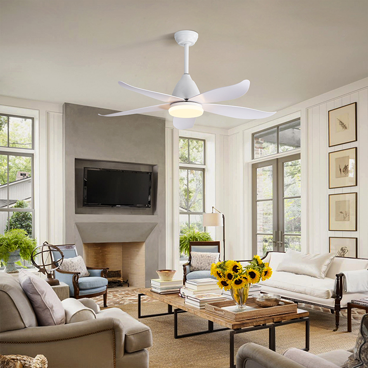 Natural Style Fancy Iron ABS 5 Blades Decorative Indoor 47 Inch Remote Control Led Ceiling Fan Light