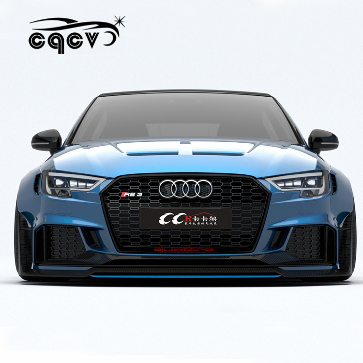 Комплект кузова для Audi RS3, капот двигателя, широкие расклешенные кранцы, углеродное волокно, Передние боковые юбки, задний диффузор, крыло/спойлер багажника