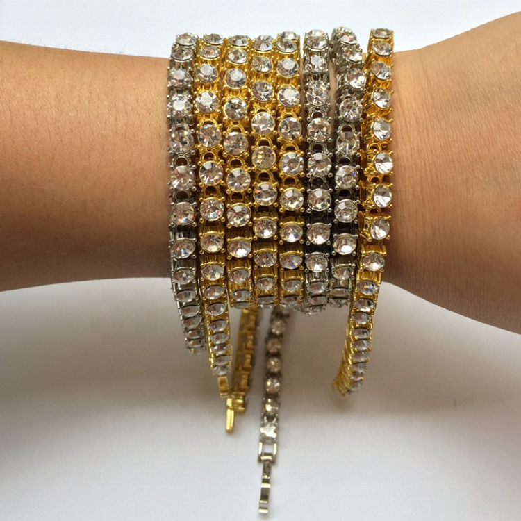 Bincho POP Jewelry Hiphop Punk Fashionable 5MM Cuban Link Chain Bling Full Diamond Rhinestone Gold Plated Bracelet 20 CM 60 CM