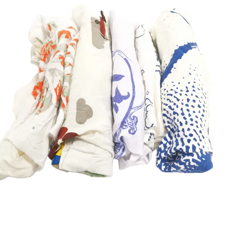 Mixed clothing used second hand clothes industrial cleaning wiping White printed T-shirt rags
