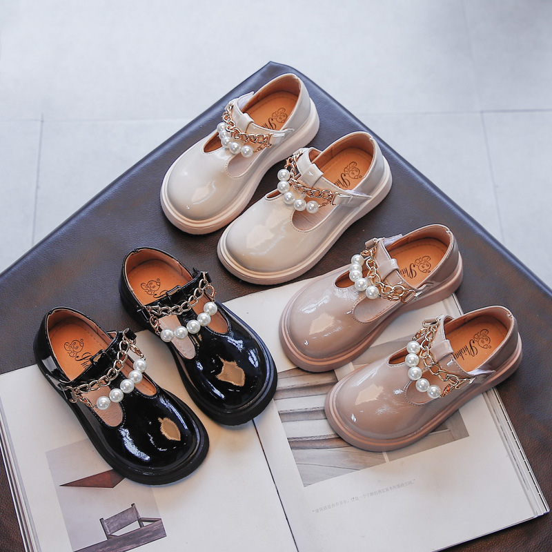 New black formal children's girls casual back to school dress shoes kids leather mary jane pearl shoes