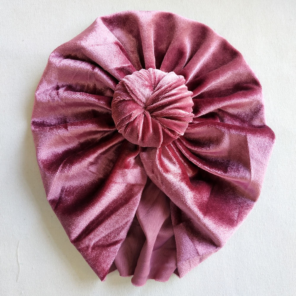 velvet mauve turban hat for baby girls