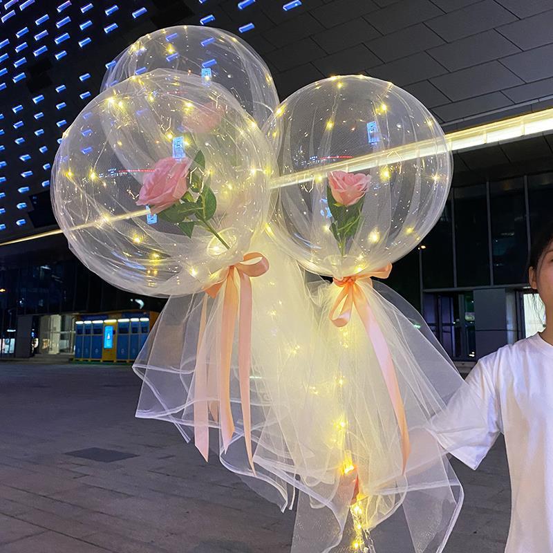 Reusable Rose LED Wide Mouth Balloon, Transparent Bobo Ball, Birthday Party, Wedding, Christmas Decoration, 22"