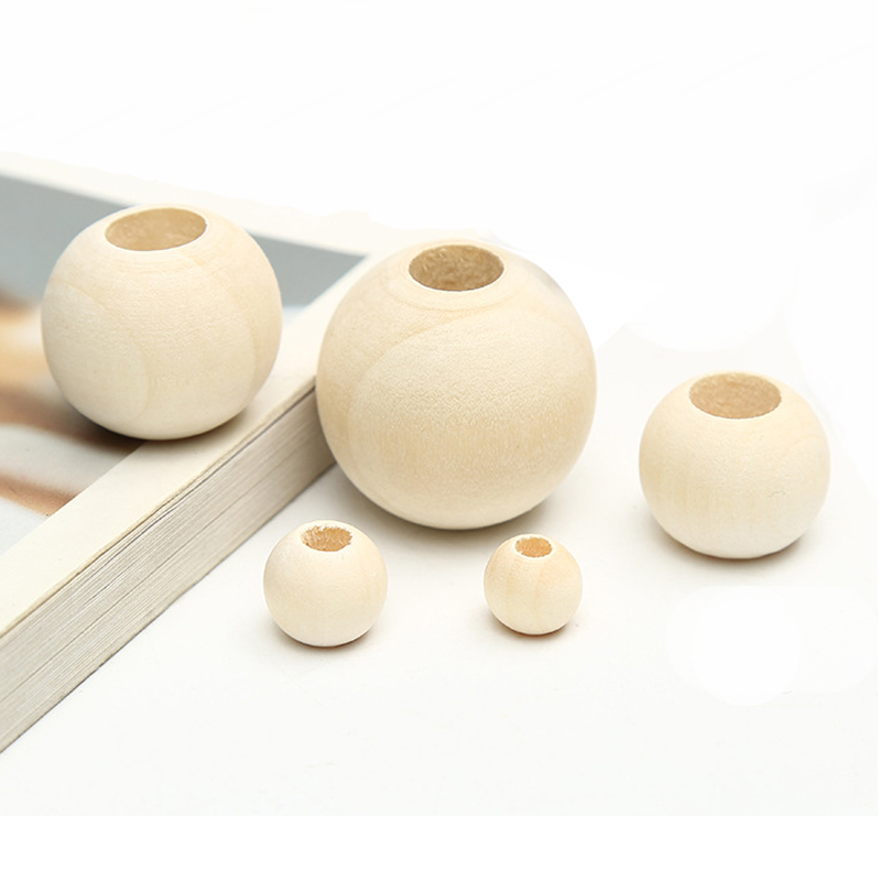 Natural Wooden Bead Necklace - Customizable Large Round Loose Beads in Various Sizes (10-30mm