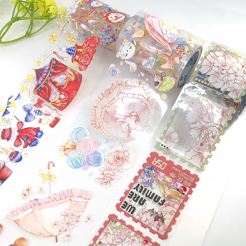 Custom DIY clear embossed gold foil tape Logo Printing cute transparent Adhesive Washi Tape