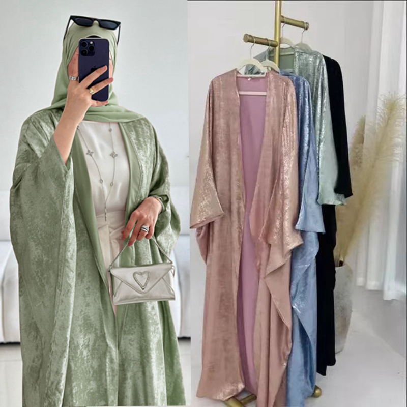 Breathable Islamic Abaya 2024 New Femme Shiny Open Green Kimono Women Ethnic Clothing