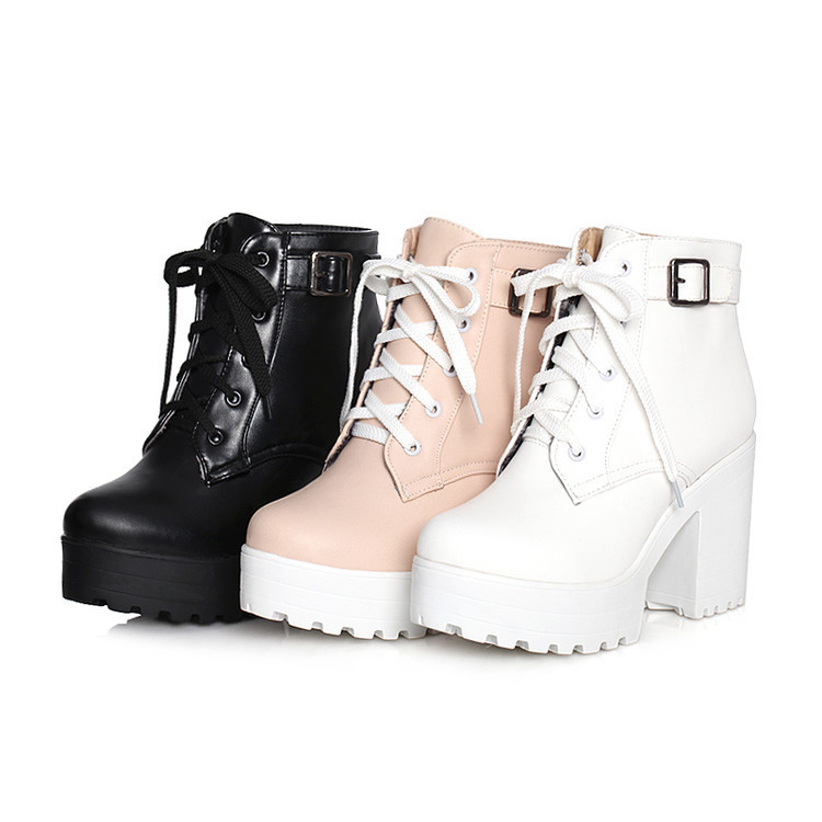 2021 long-line large size short boots cake thick heel lace-up boots women's boots