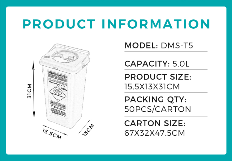 Hospital 5L Sharps Container Disposable Sharp Box Medical Waste Container