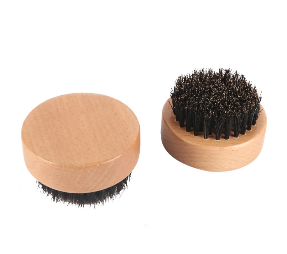 Round Beech Beard Brush Wooden Handle Massage Comb Boar Bristle Men's Facial Care Tools