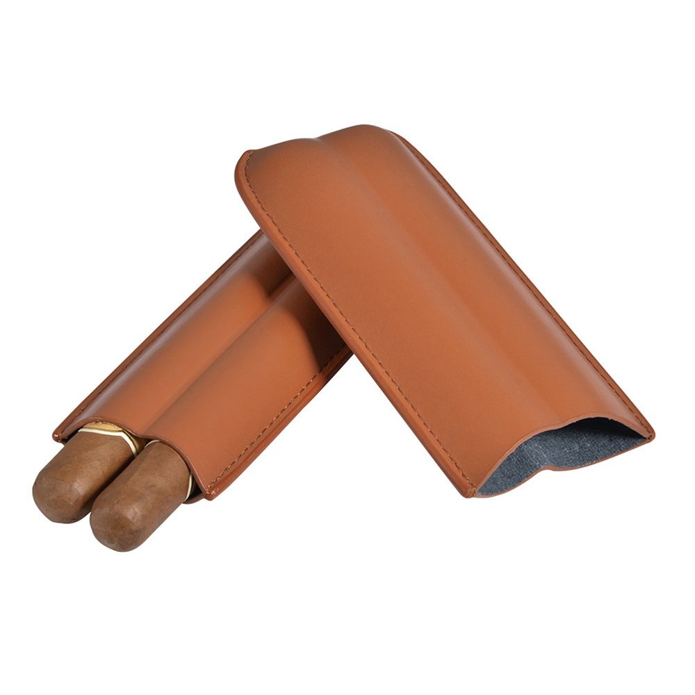 P-787 2-Палец PU кожаный портсигар 2 трубки PU для сигар с длинными рукавами