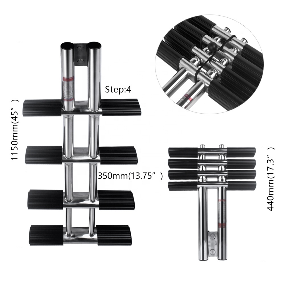 Drop Down Boarding Ladder Swim Step Dual Vertical Telescoping Tube Stainless Steel 316 Boat Ladder