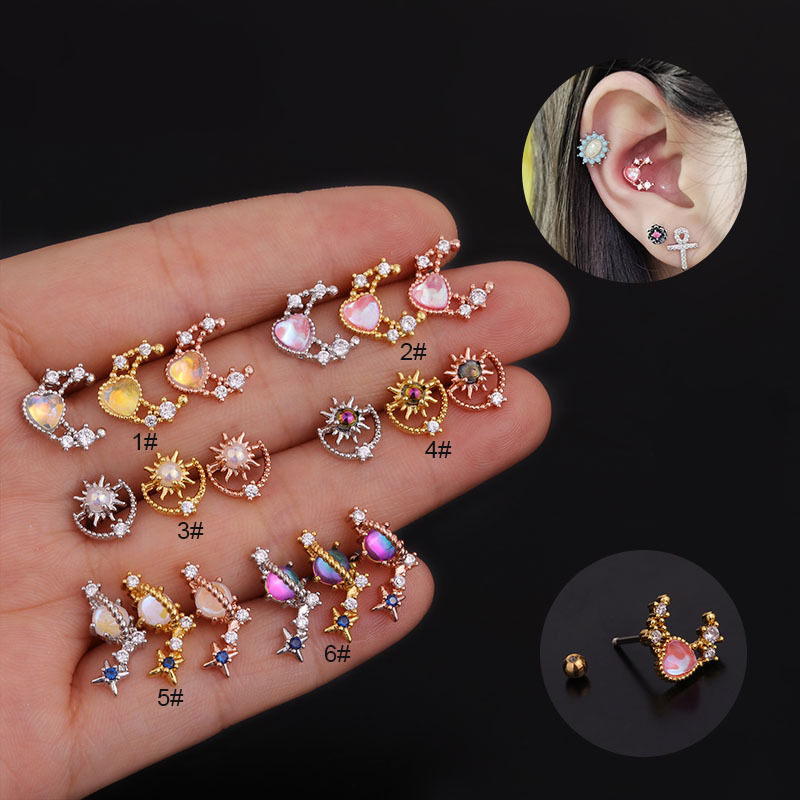 1PC 20G Flower Cross Stainless Steel Barbell Cz Tragus Cartilage Earrings Multicolor Crystal Stud Earring Helix Piercing Jewelry