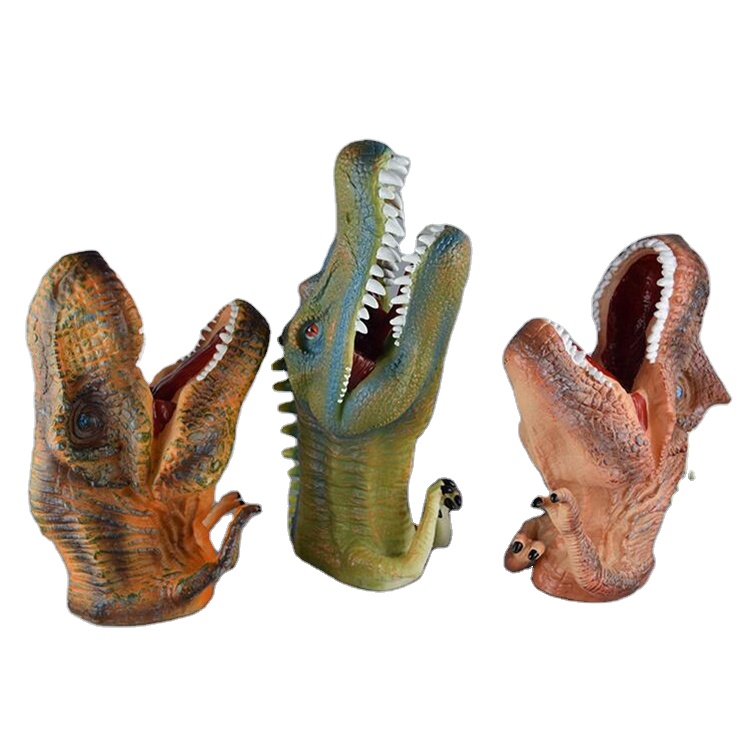 OEM New Realistic Animal Dinosaur Hand Puppet Soft Cute PVC Hand Puppet Toys T-rex Dinosaur Hand Puppet For Kids
