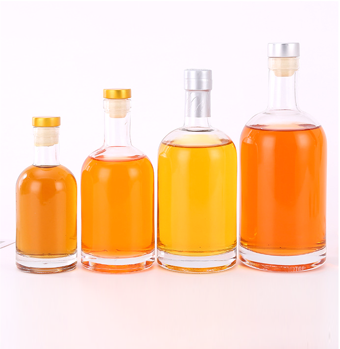 200ml 375ml 500ml 750ml 1000ml transparent round empty flint glass liquor wine Whisky Vodka tequila bottle with sealed cork lid