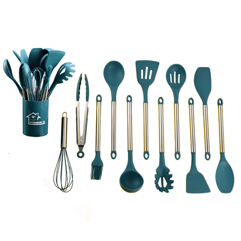 kitchen utensils amazon kitchen utensils silicon BPA Free Non Toxic 11 pcs Stainless steel handle set with round holder