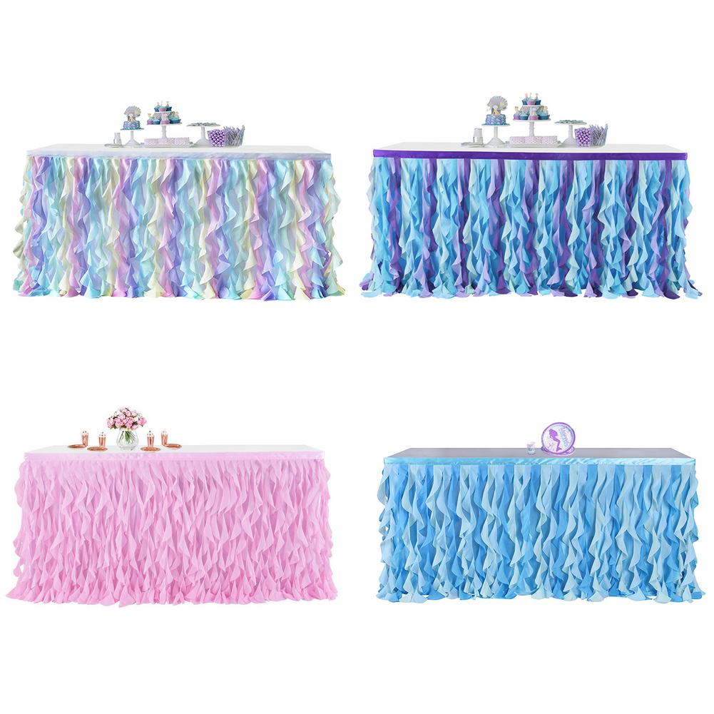 2021 Hot Selling Chiffon skirt table skirt with fluffy wicker for baby shower decoration gender display