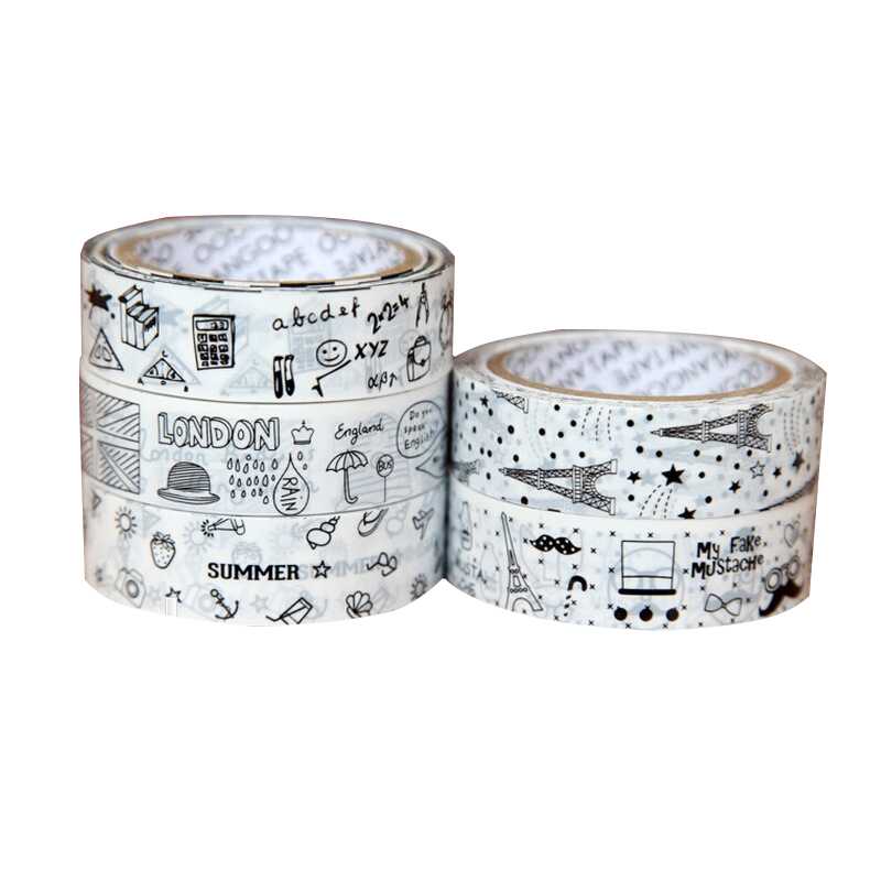 Kawaii Washi Black adhesive tape Scrapbooking DIY Decor sticker paper tape Journal Tape Planner Masking Stationery Sticker