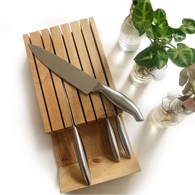 High quality wooden versatile kitchen drawer counter knife block storage rack