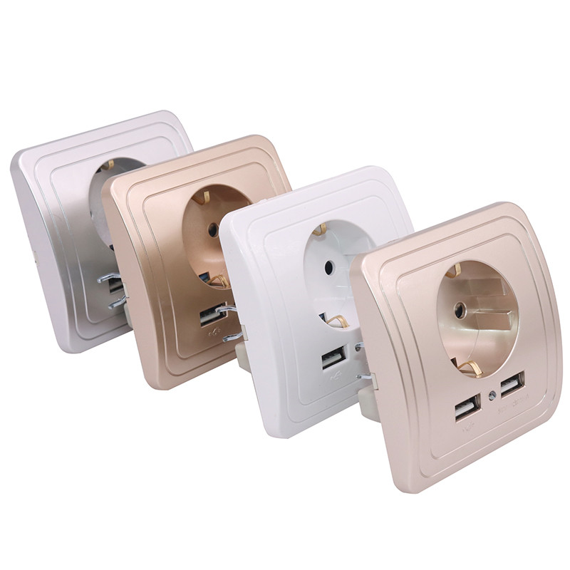 Smart Best Dual USB Port 2400mA Wall Charger Adapter 16A EU Standard Electrical Plug Socket Power Outlet Panel 110~250V