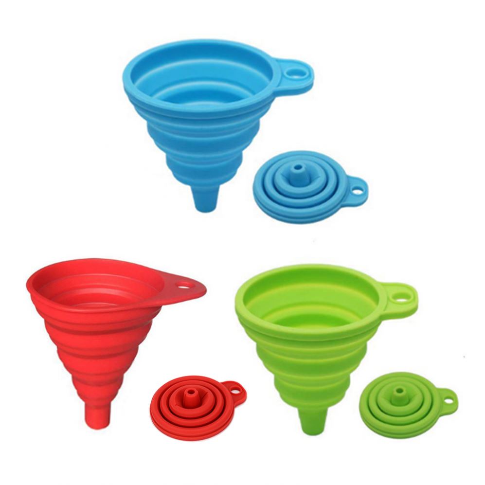 Wholesale Food Grade Foldable Collapsible Funnel Silicone Folding Portable Funnels Hopper Household Dispensing Kitchen Tools