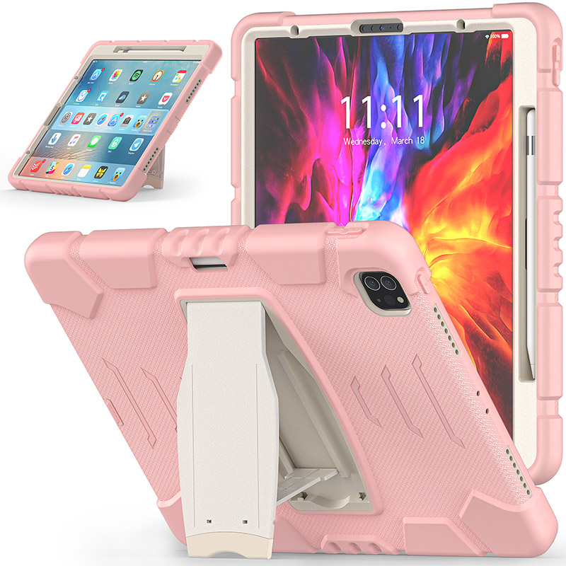 For iPad Pro 12.9 2021 5th Gen shockproof colors thick soft silicone folding hidden kickstand pencil slot PC rugged tablet case