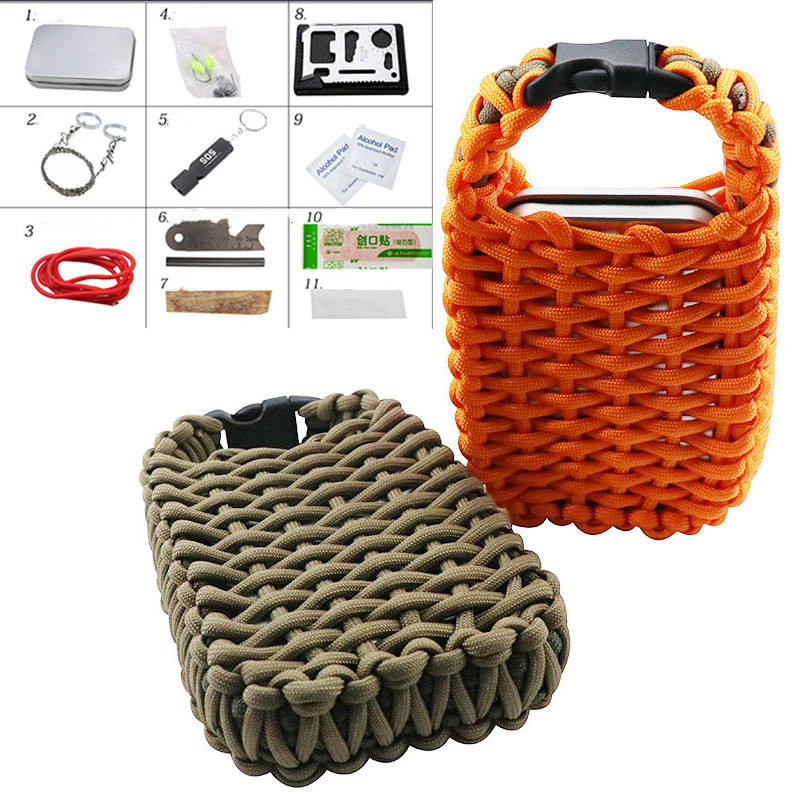 Kongbo Outdoor Survival Kit Set Tool 7-core Paracord Fire Starter Flint Fishing Hook Camping Training Tool Emergency Set