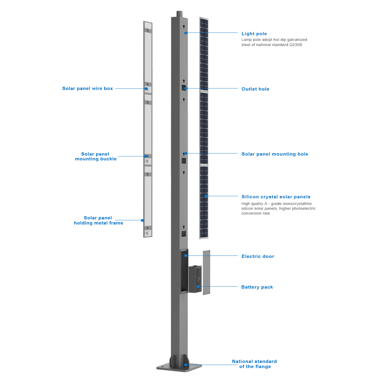 Hot sale intelligent solar energy lamp poles 6m 8m 12m multi-functional outdoor wifi smart street light pole