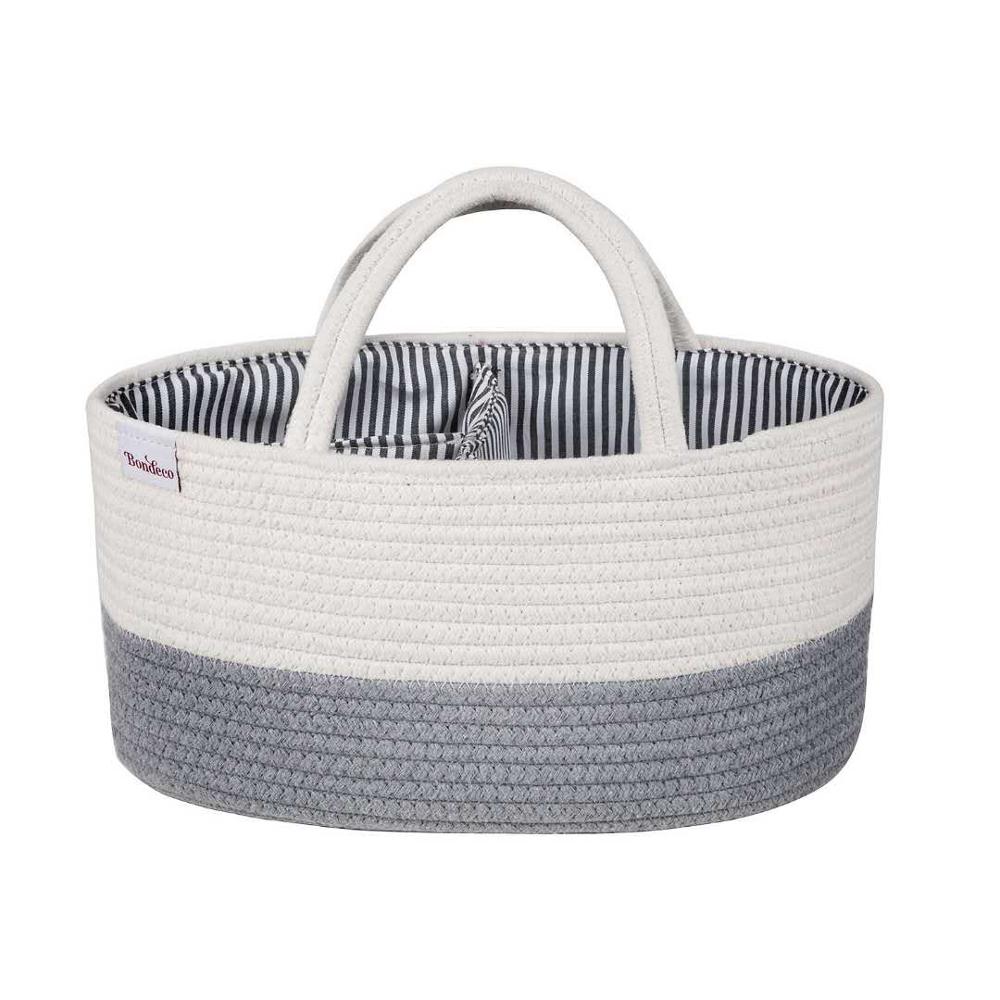 QJMAX Baby Diaper Caddy Organizer Bag Collapsible Cotton Rope Basket For Diaper Large Car Travel Tote Bag