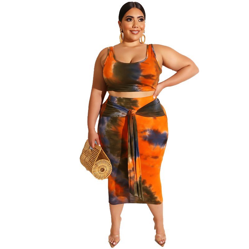 2021 hot sale tight sexy tie-dye print two-piece sets