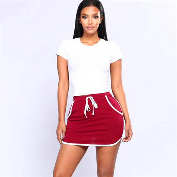 2019 fashion Women Tennis Minskirt Yoga Stripe Drawstring Sports Skirt