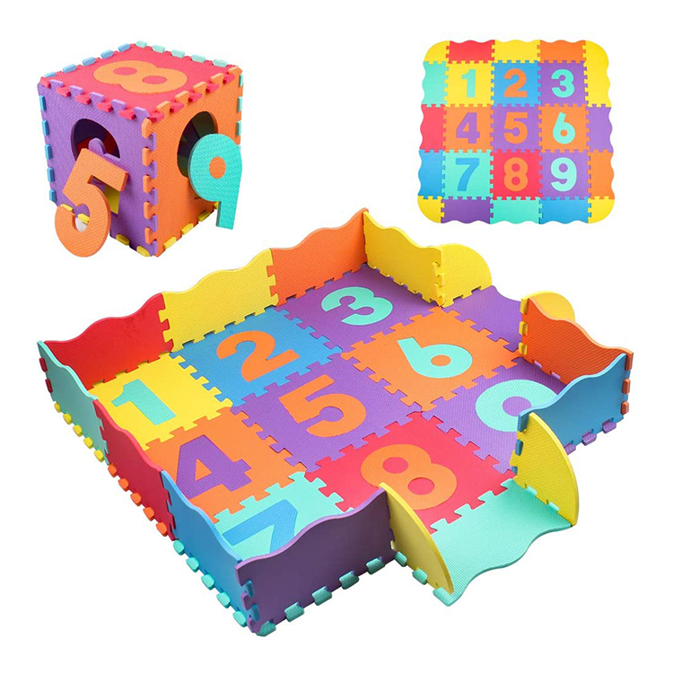 OEM Encourages Learning Tactile Number 123 Baby Crawling Play Mat Safe ABC Foam Playmat With Fence Up