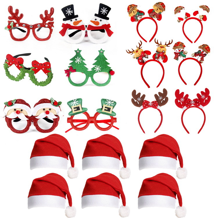 Christmas Ornament Glasses Set Holiday Adult Children Christmas Gift Hat Head Buckle Hoop Clap Ring Bracelet Decoration Glasses