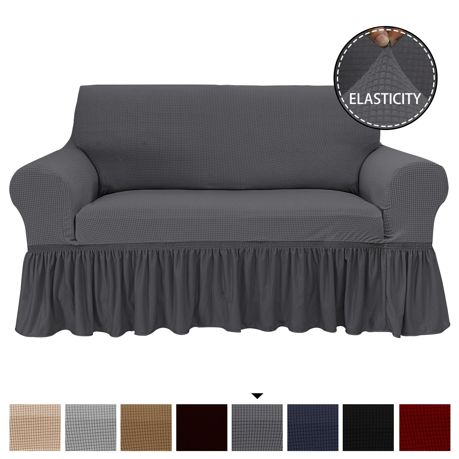 Wholesale Solid Color Thick Fleece Fabric Fitted Fundas Para Sofas Luxury modern style stretch jacquard skirt slipcover
