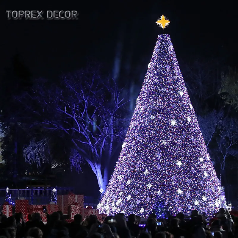 Outside square decor new year Xmas decorative Christmas tree with lights and decoration