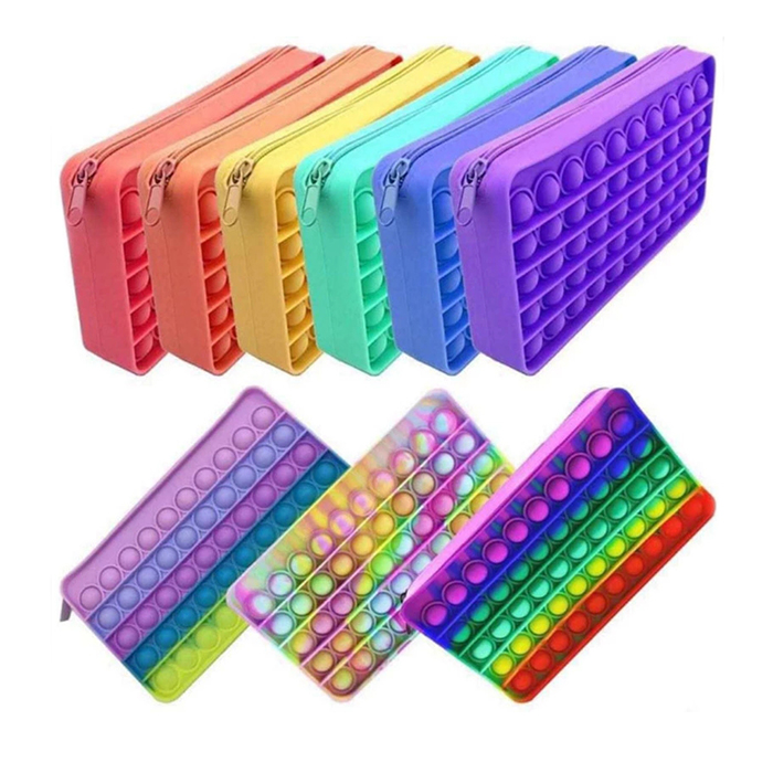 Wholesale silicone bubble decompression puzzle pencil popit capacity stationery storage bag popper poppit up fidget pencil case