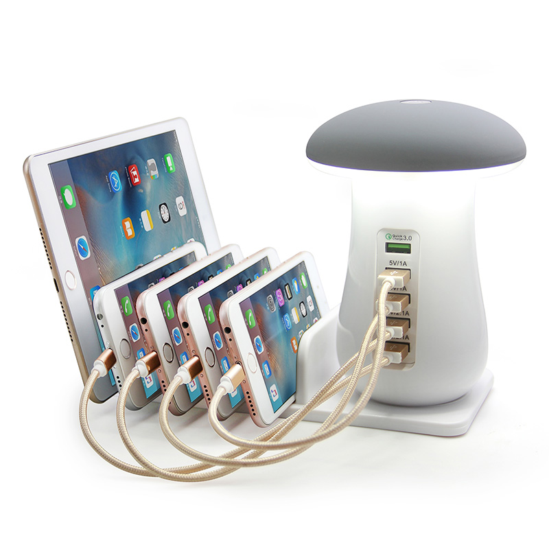 2020 высокое качество зарядная Грибная лампа 5 портов USB Wa зарядное устройство с быстрой зарядкой 3,0 технология зарядная станция