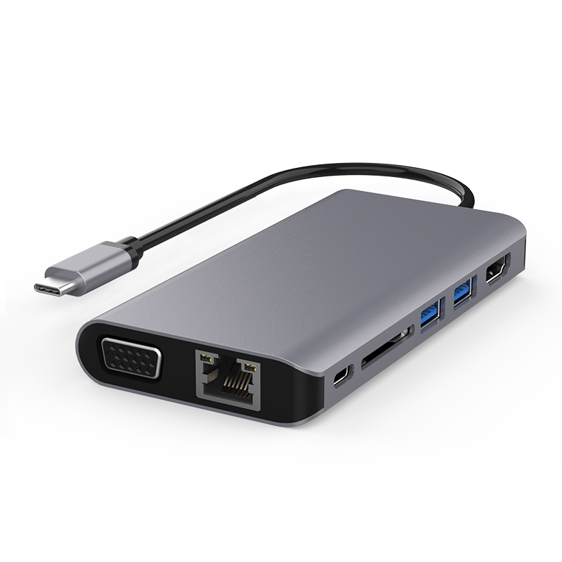 Цена по прейскуранту завода HDMI VGA концентратор USB-C папа к HDMI Женский USB-C к RJ45 + VGA алюминиевый корпус USB концентратор