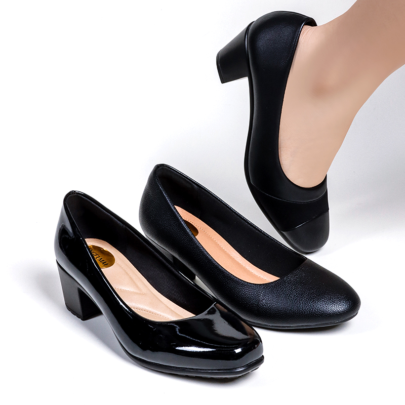 2023 Plus Size Women Pumps Solid Black Uniform Dress Shoes 5cm Mid-Heel Comfortable Hotel Airline Interview Ladies Office Shoes