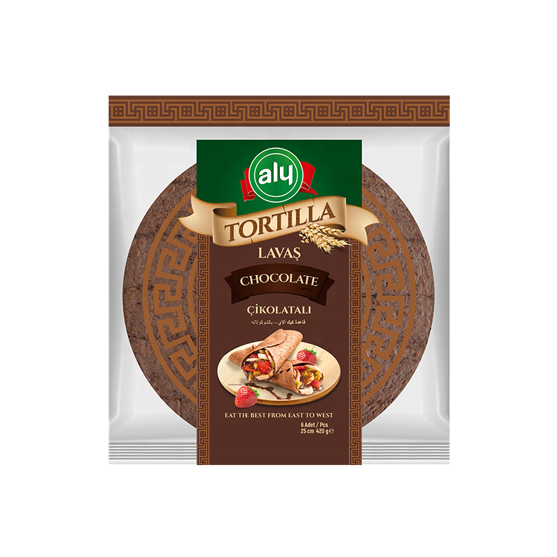 Tortilla 25 см, 6 шт., шоколадный пакет Aly с замком на молнии, 420 г (12 упаковок в одной коробке)