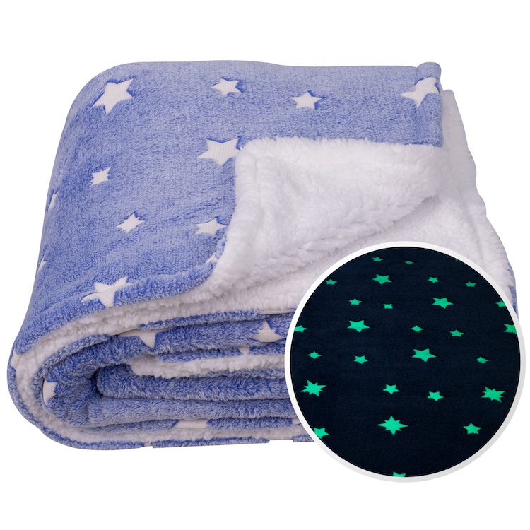 Stars pattern sherpa fleece throw blanket,Glow in the dark kids Blanket