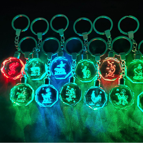 cheap Wholesale LED Crystal Keychain custom 3d laser engraving Crystal letters Keychain for Promotional gift