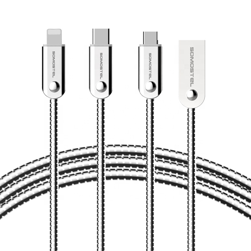 Factory Flexible Spring Metal Braided USB Data Cable Zinc Alloy Fast Charge Type C Mobile Phone Charging Cable