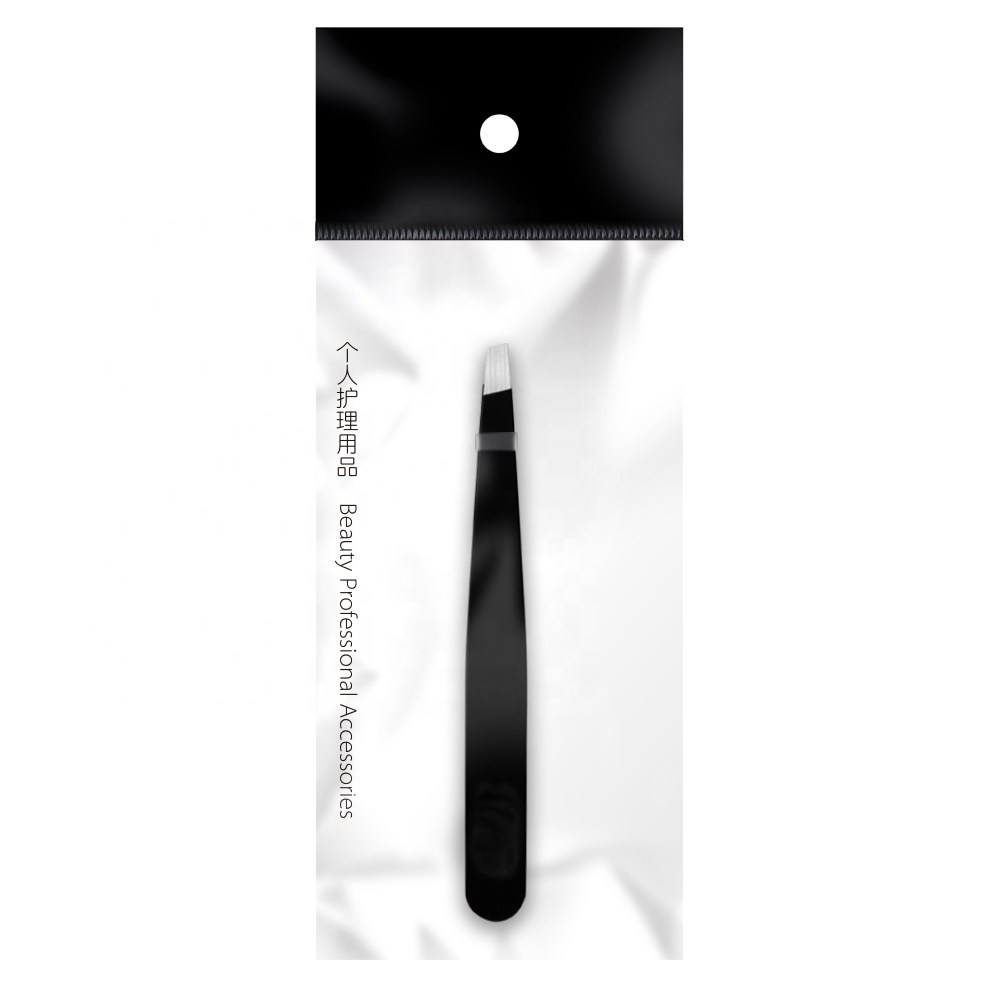Customized Stainless Steel Anti-static Black Slanted Eyebrow Eyelash Tweezers