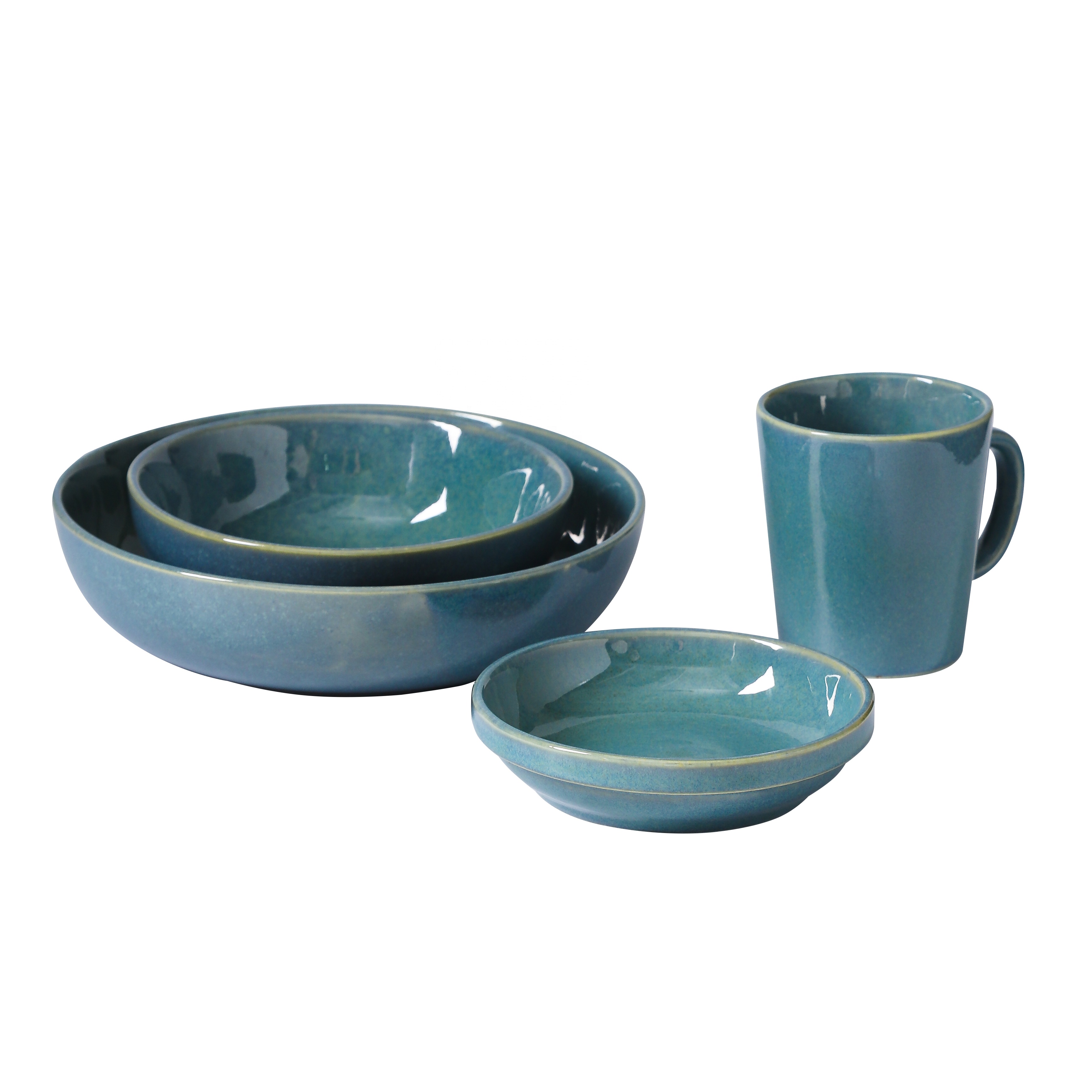 4pcs Set Hot Sale New Popular Color Reaction Glazed Ceramic Dinnerware set two sized Plates Dishes and Mug with single handle