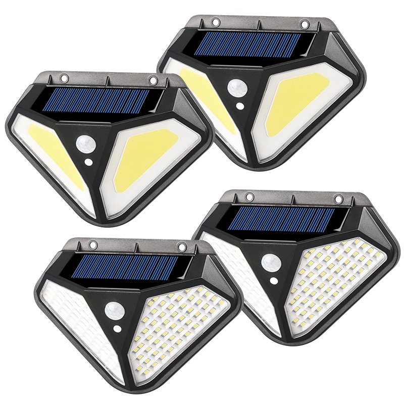 2020 новый патент 102 LED/50COB Водонепроницаемые 3 режима наружные садовые солнечные лампы для двора с датчиком движения настенные светильники