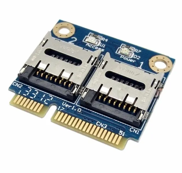 Dual TF Micro SD Card to Mini pcie pci express pci-express PCI-E Express with half Bracket Memory Card Reader Adapter