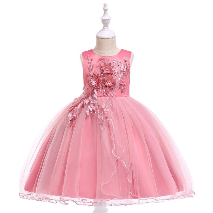 YK0380A Flower girl three-dimensional applique dress flower beaded wedding dress children mesh evening dress